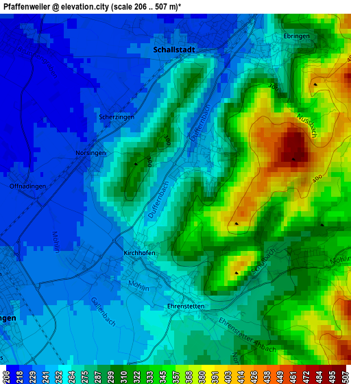 Pfaffenweiler elevation map
