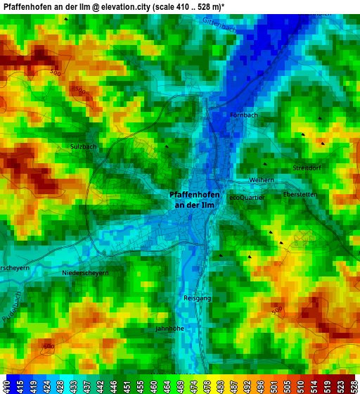 Pfaffenhofen an der Ilm elevation map