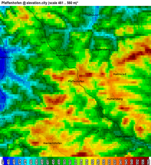 Pfaffenhofen elevation map