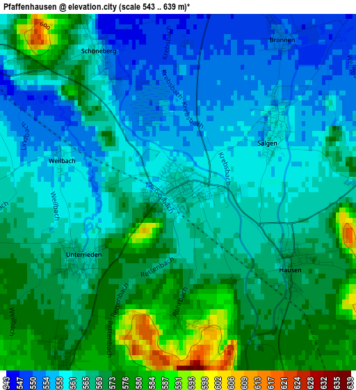 Pfaffenhausen elevation map