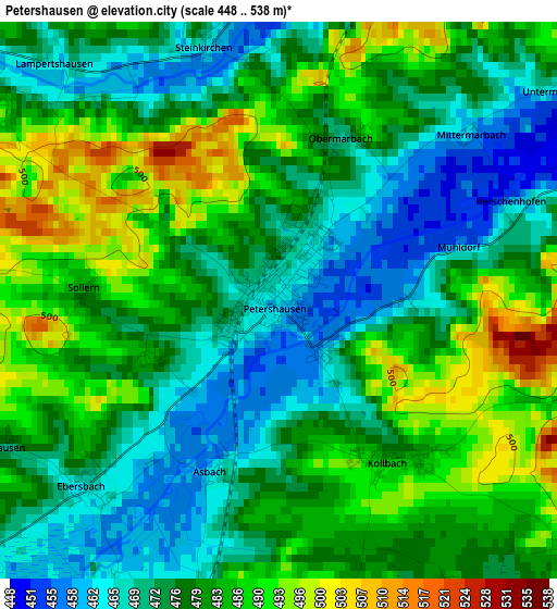 Petershausen elevation map