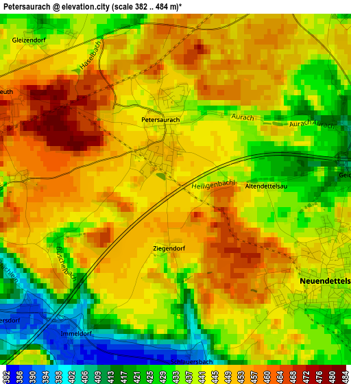 Petersaurach elevation map