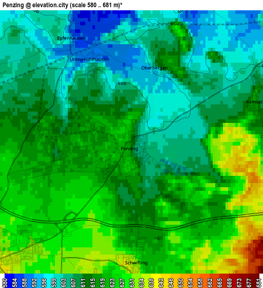 Penzing elevation map