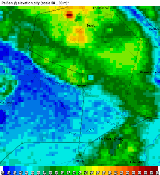 Peißen elevation map