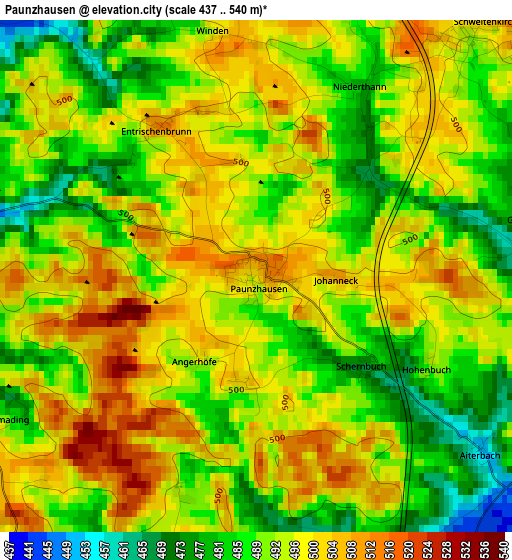 Paunzhausen elevation map