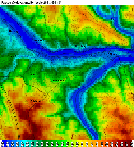 Passau elevation map