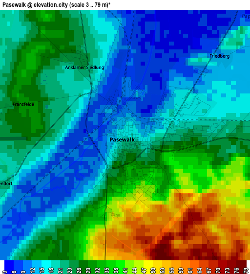 Pasewalk elevation map