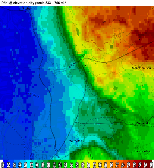 Pähl elevation map