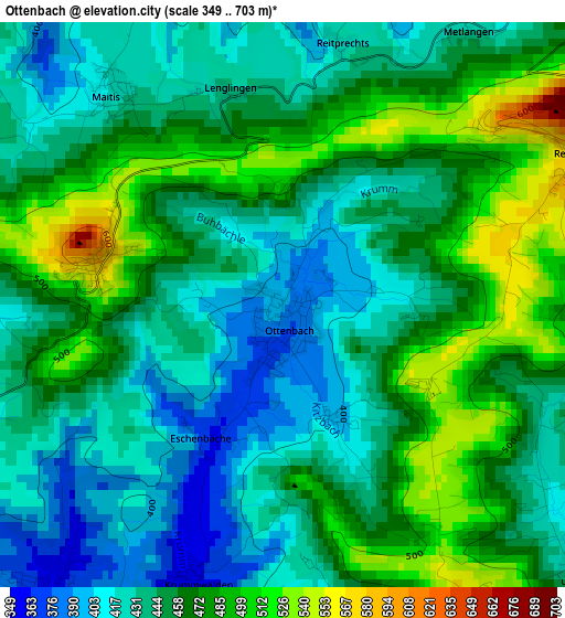 Ottenbach elevation map