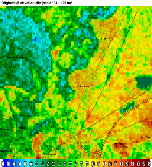 Ötigheim elevation map