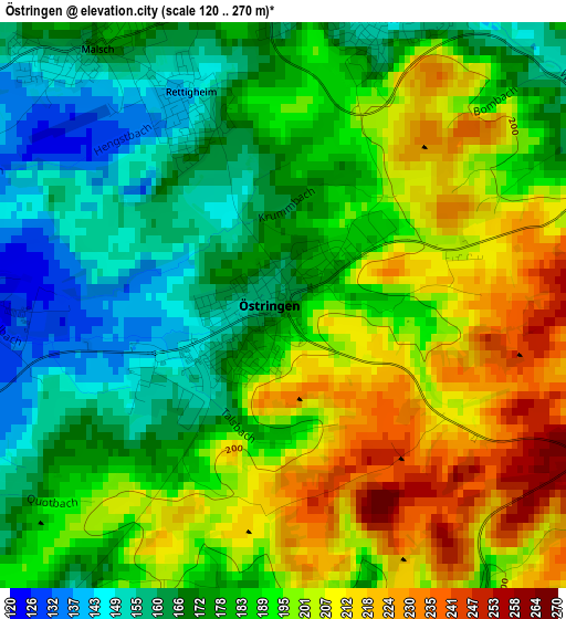 Östringen elevation map