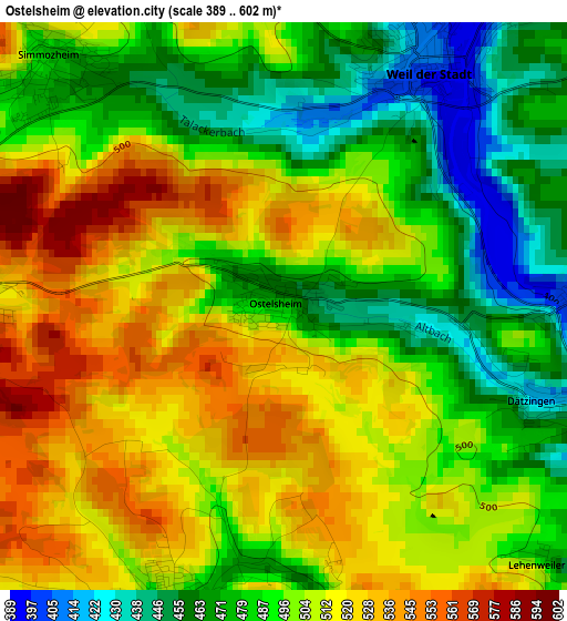 Ostelsheim elevation map