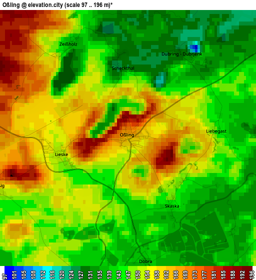 Oßling elevation map