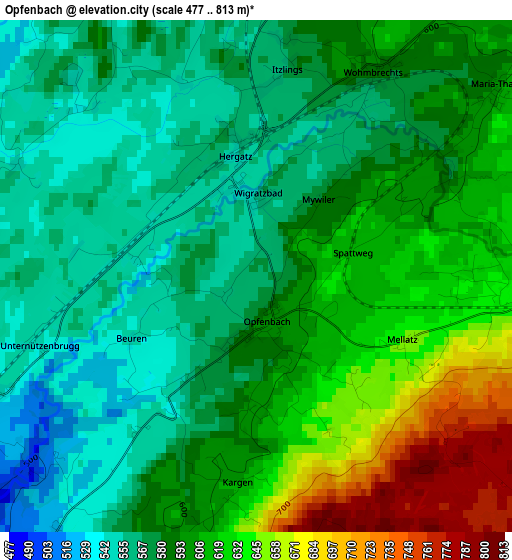 Opfenbach elevation map