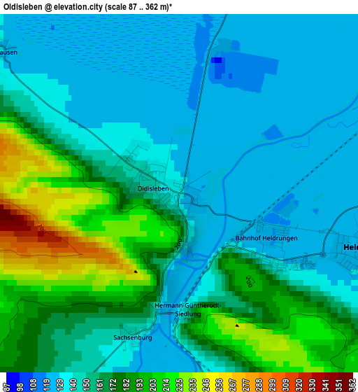 Oldisleben elevation map