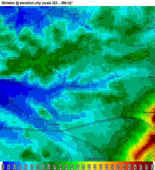 Ohmden elevation map