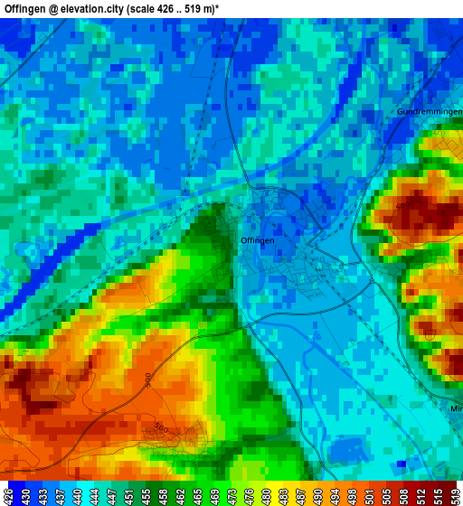 Offingen elevation map