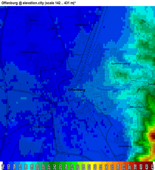 Offenburg elevation map