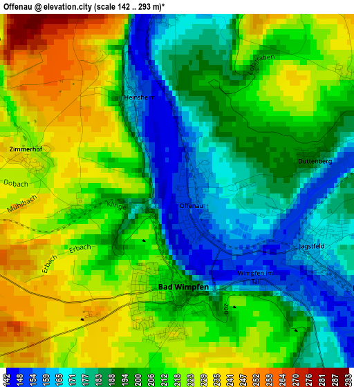 Offenau elevation map