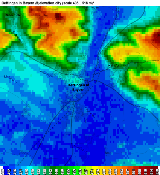 Oettingen in Bayern elevation map