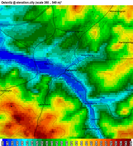 Oelsnitz elevation map