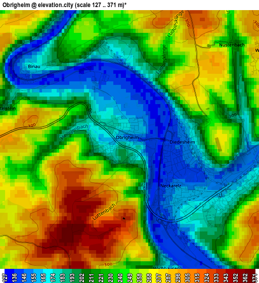 Obrigheim elevation map