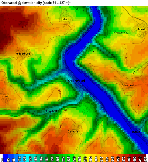 Oberwesel elevation map