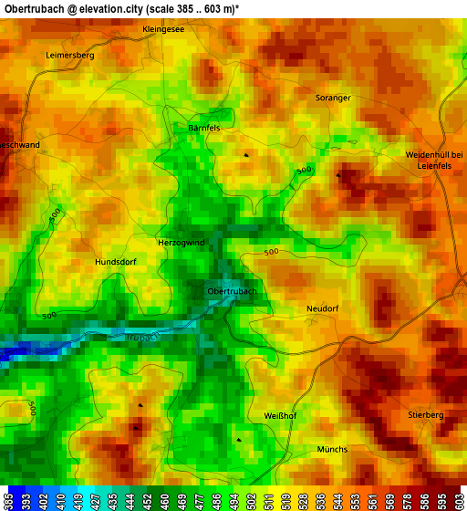 Obertrubach elevation map