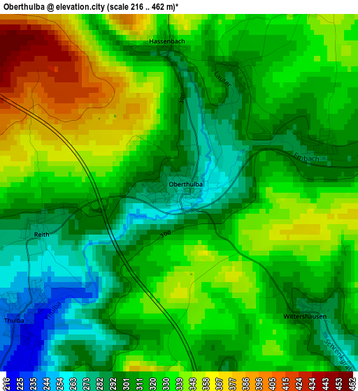 Oberthulba elevation map