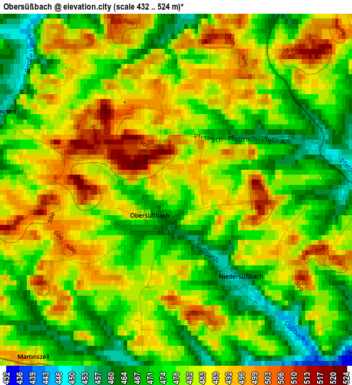 Obersüßbach elevation map