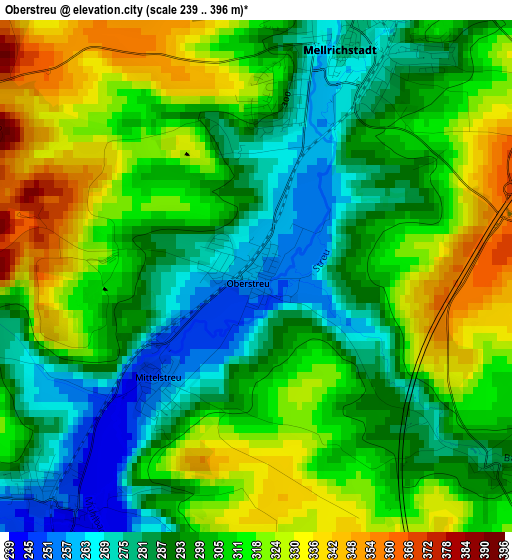 Oberstreu elevation map