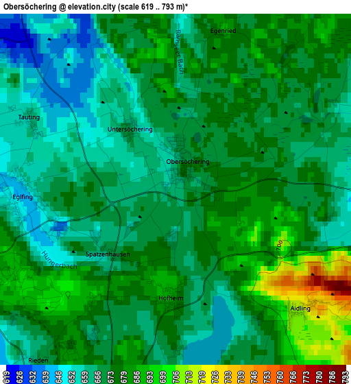 Obersöchering elevation map