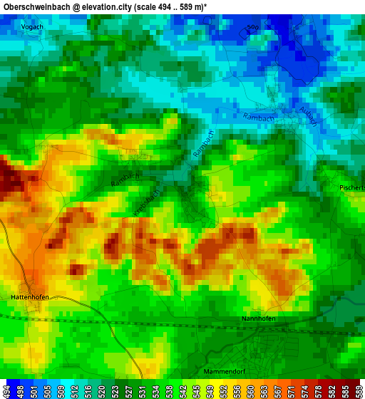 Oberschweinbach elevation map