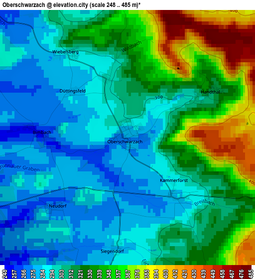 Oberschwarzach elevation map