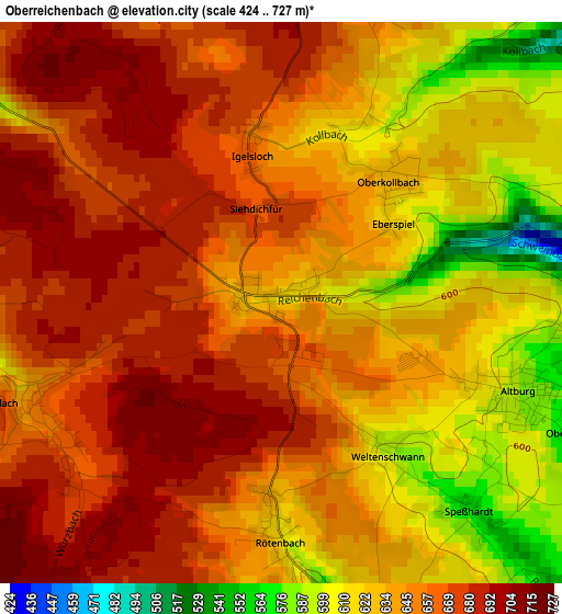 Oberreichenbach elevation map