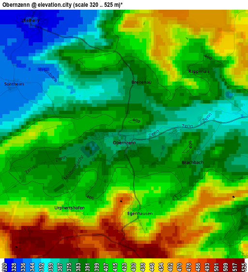 Obernzenn elevation map