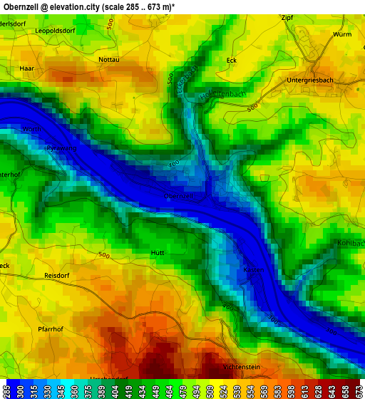 Obernzell elevation map