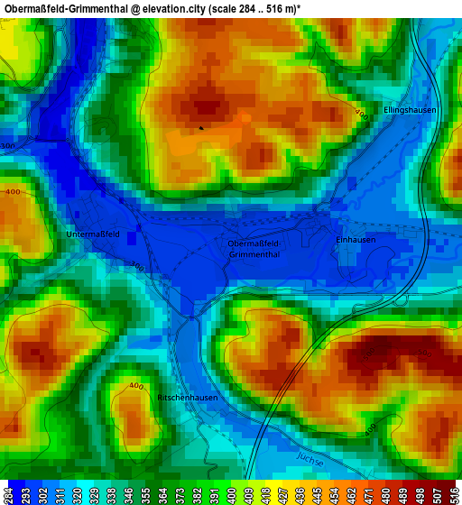 Obermaßfeld-Grimmenthal elevation map