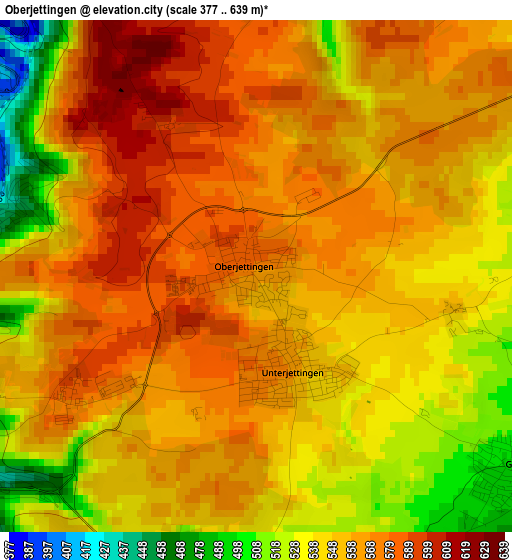 Oberjettingen elevation map