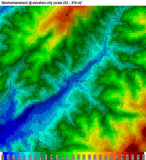 Oberharmersbach elevation map