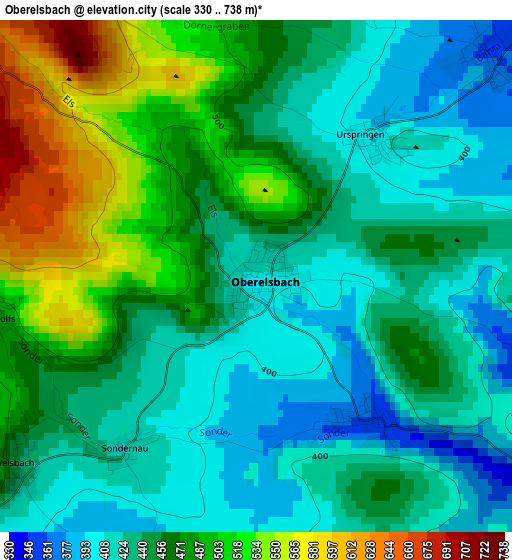 Oberelsbach elevation map