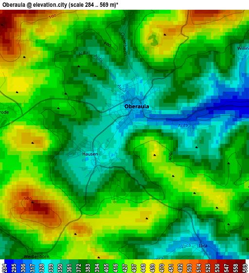 Oberaula elevation map