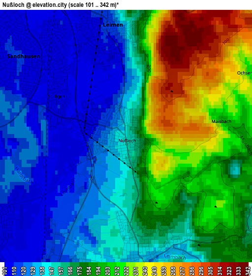 Nußloch elevation map