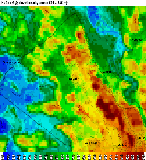 Nußdorf elevation map