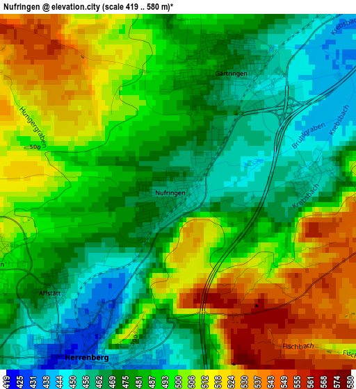 Nufringen elevation map