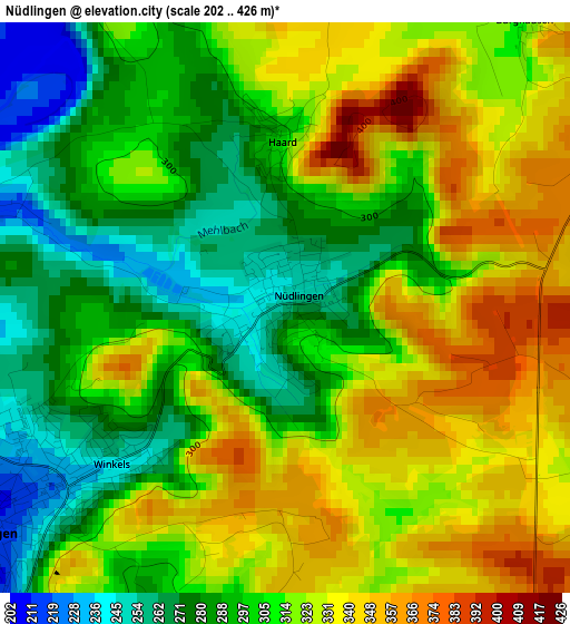 Nüdlingen elevation map