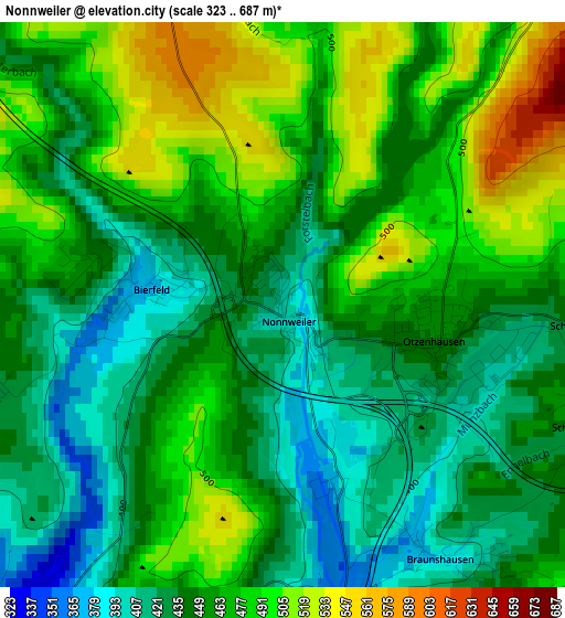 Nonnweiler elevation map