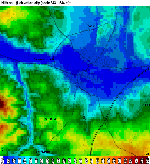 Nittenau elevation map