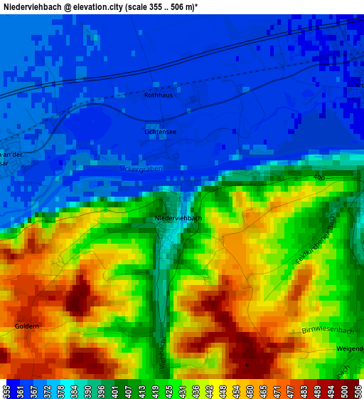 Niederviehbach elevation map