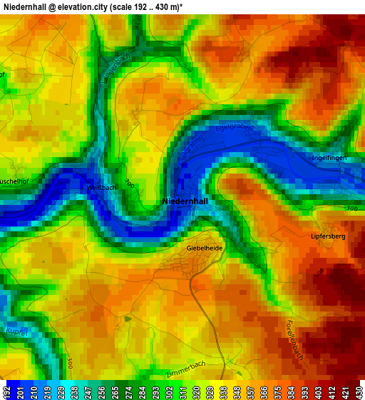 Niedernhall elevation map